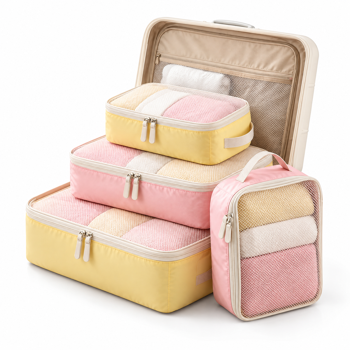 Pastel Mesh Packing Cubes, 4-Piece Set — close-up