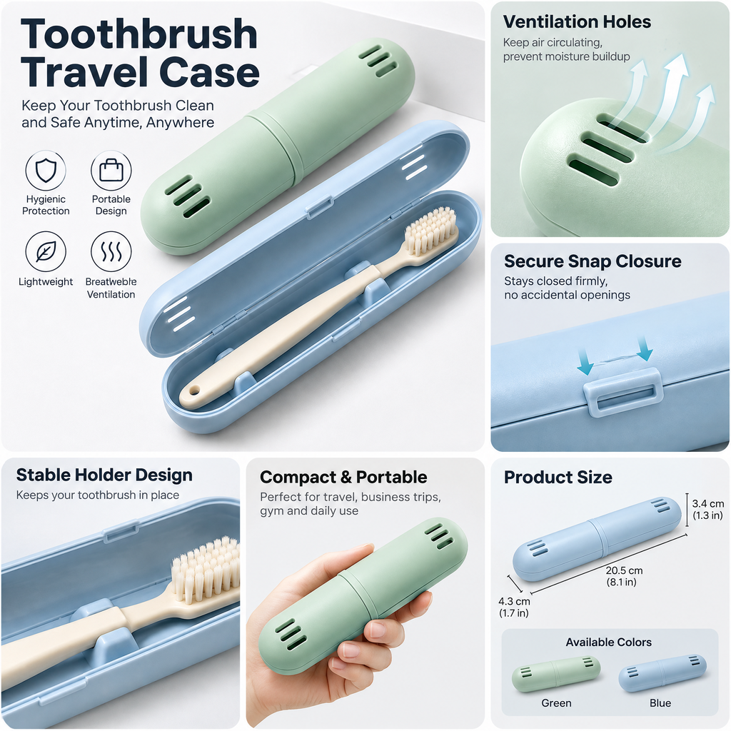 Travel Toothbrush Cases & Toothbrush, 3-Piece Set — feature details