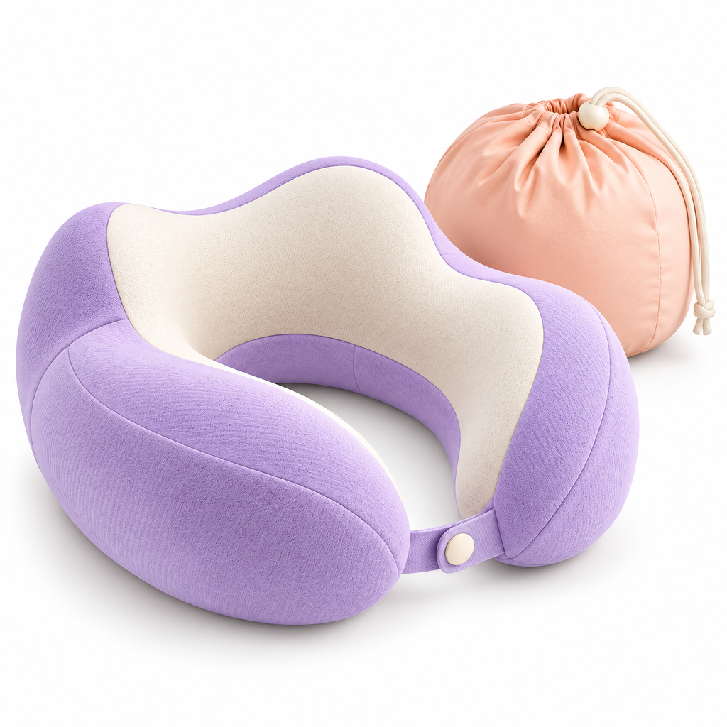 Contoured Travel Neck Pillow with Carry Pouch — feature details