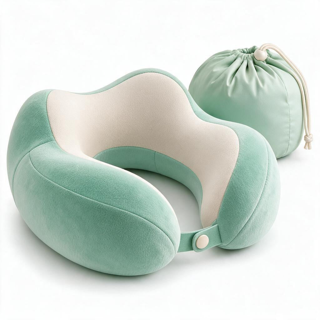 Contoured Travel Neck Pillow with Carry Pouch — close-up