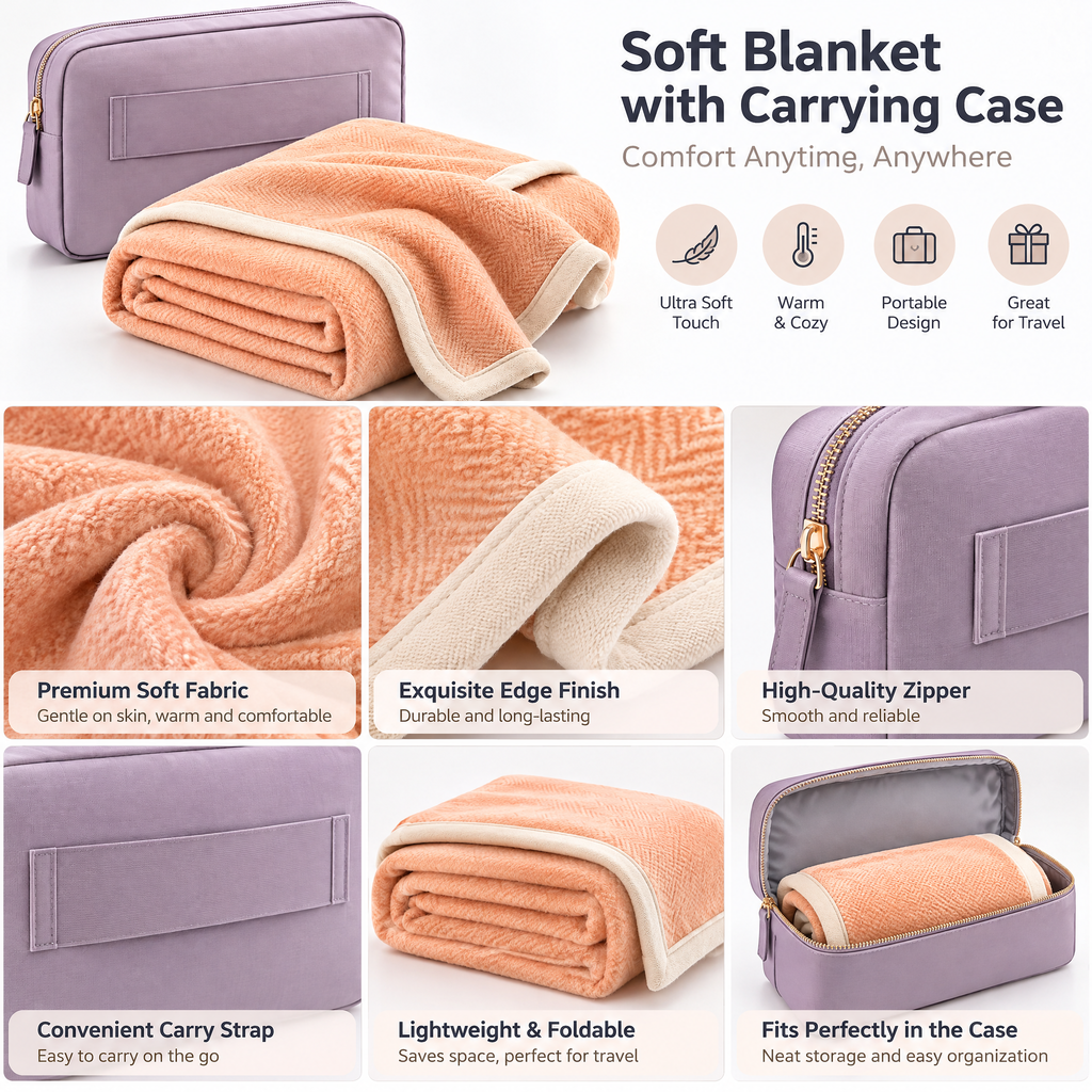 Apricot Travel Blanket with Zip Carry Pouch — travel lifestyle