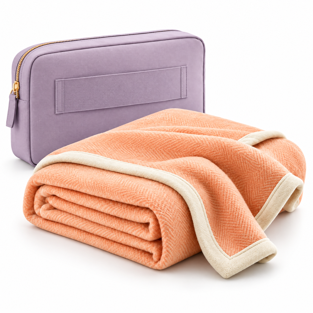 Apricot Travel Blanket with Zip Carry Pouch — feature details