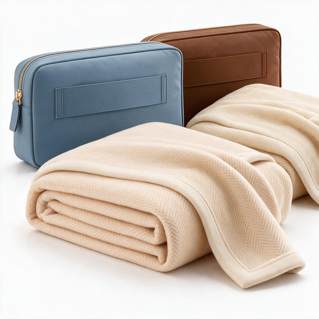 Apricot Travel Blanket with Zip Carry Pouch — close-up
