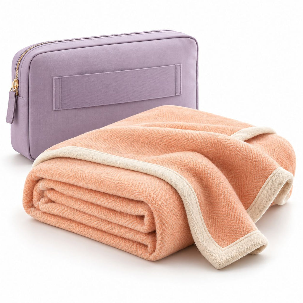 Apricot Travel Blanket with Zip Carry Pouch — color styling