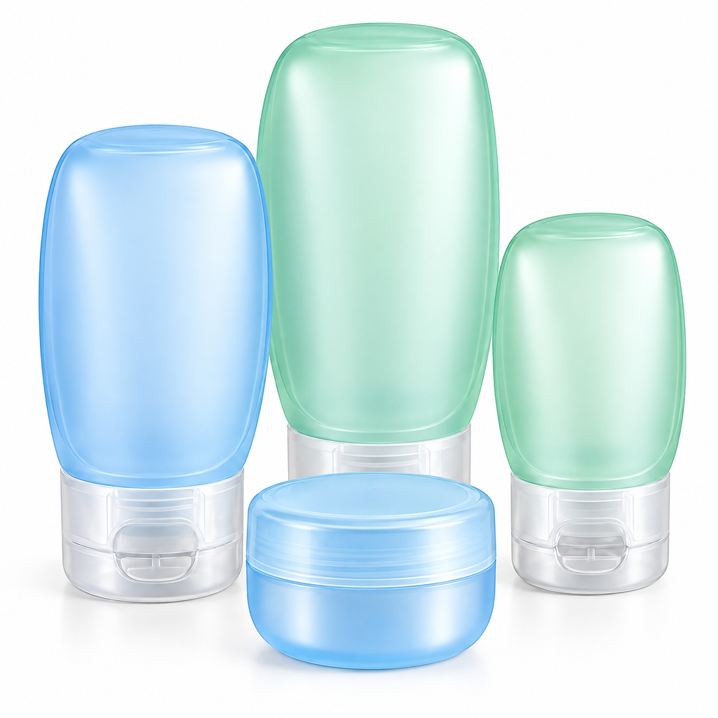 Pastel Refillable Travel Bottles & Jar, 4-Piece Set — close-up